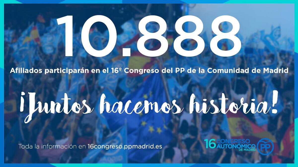 ppmadrid's tweet photo. ¡Juntos hacemos historia! 10.888 afiliados participarán en el #16CongresoPPMadrid 👇 https://t.co/lUDuCwMSVc