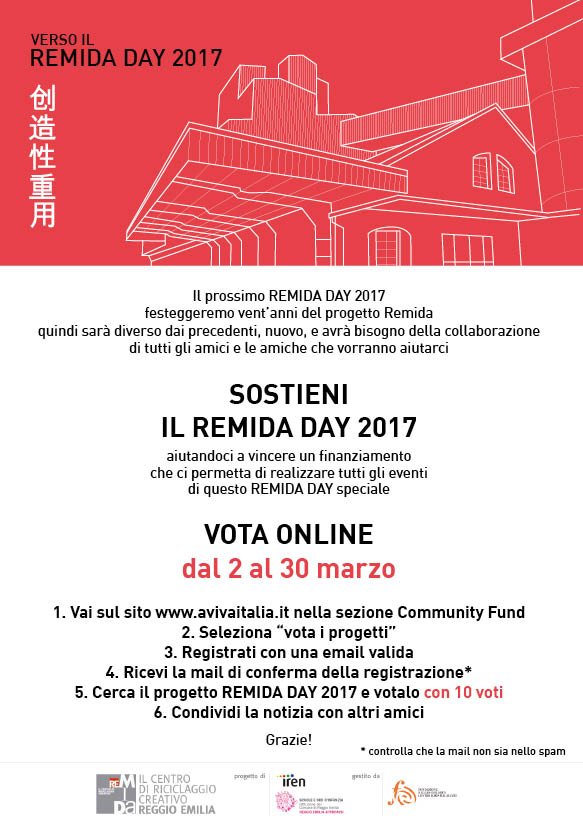 Il REMIDA DAY 2017 ha bisogno di te, votalo online su avivaitalia.it/community-fund