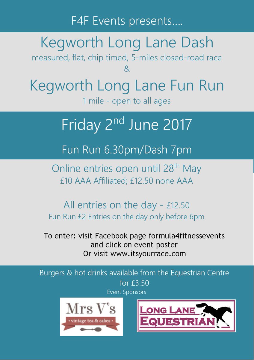 KegworthLLDash's tweet photo. @GranthamRC @NottsAC @BarrowRunners 
Come and join us for a flat &amp; fast 5 mile road race - Friday 2nd June https://t.co/fQZ8Tfphoy https://t.co/sD3T5E1hIK
