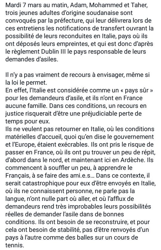 SectionROSA's tweet photo. ⚠ Appel à rassemblement devant la préfecture de Privas mardi 7 mars de 9 h à 11 h en soutien à trois Soudanais menacés d'expulsion ⚠ https://t.co/1OougM5Swm