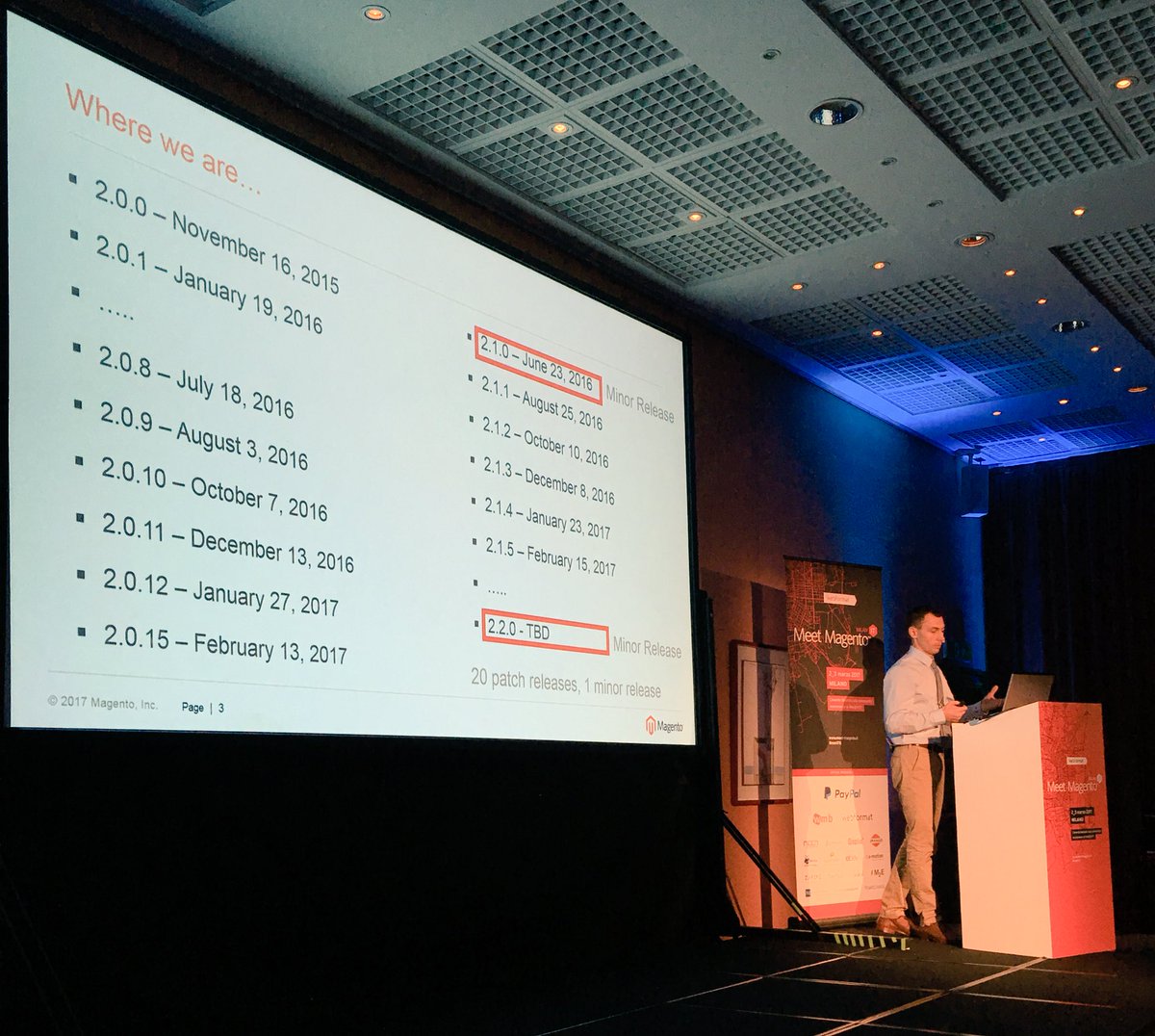 max_pronko's tweet photo. Backward compatibility policy in Magento 2 explained by @okorshenko at @MeetMagentoIT #mmit17 https://t.co/5d2ig88fWC