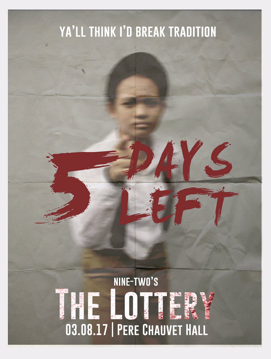 TheSameChance's tweet photo. Ya’ll thought I’d break tradition?

Nine-Two’s adaptation of S. Jackson’s THE LOTTERY. Showing on March 8 from 8:25-9:20.

#TheSameChance https://t.co/O2h3MBVJAj