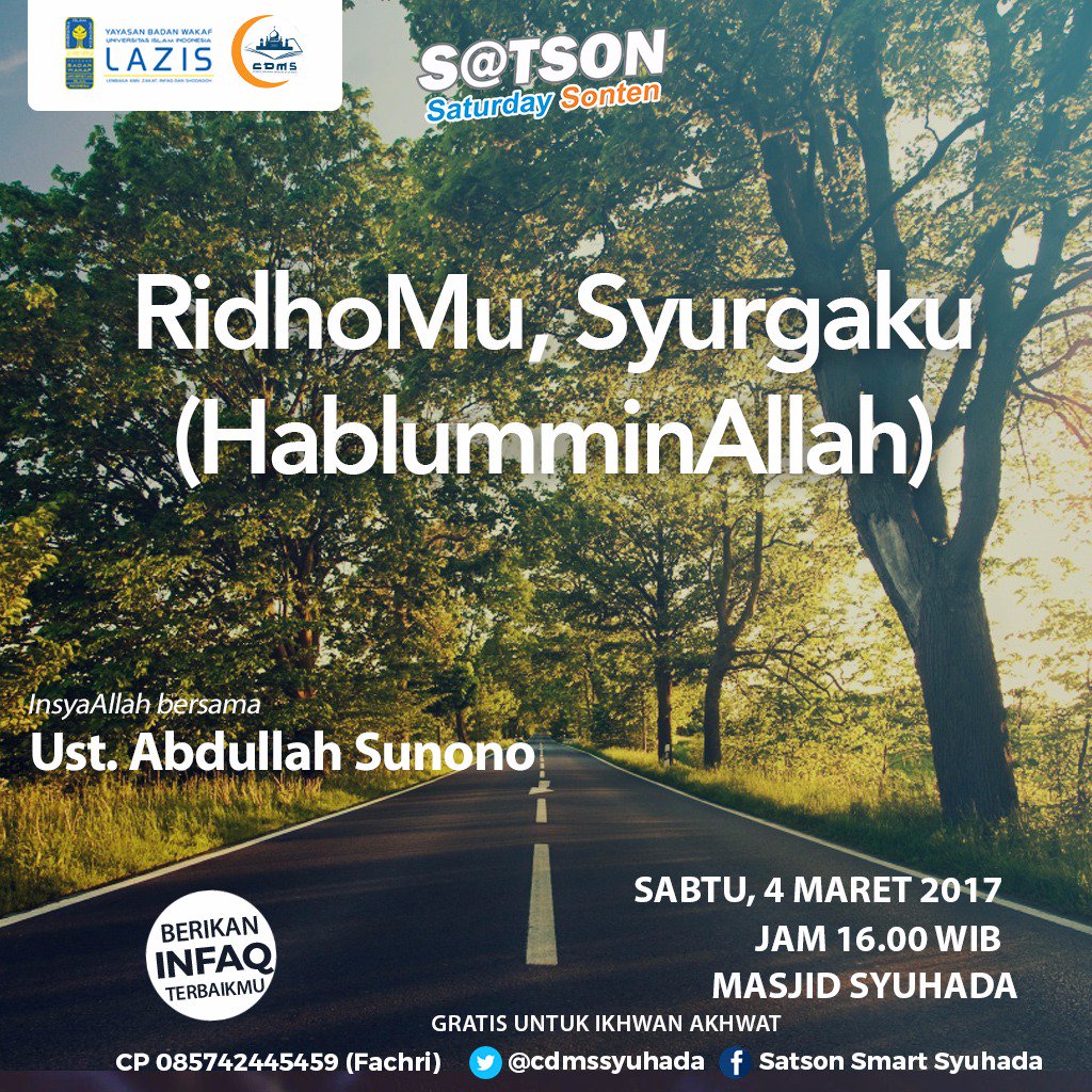 smartsyuhada's tweet photo. Assalamu'alaikum. Pelajar Jogja, yuk besok sore mampir ke Syuhada', duduk dan mengaji bareng Ust. Abdullah Sunono. ;) https://t.co/3NXEDVkD9r