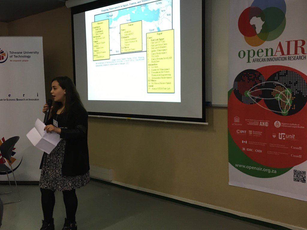 <a href="/nelhoussamy/">Nagham El Houssamy</a> presents our research <a href="/A2K4D/">A2K For Development</a>  <a href="/Afrinnovation/">Open AIR</a> on maker movement in North Africa #SAMakers