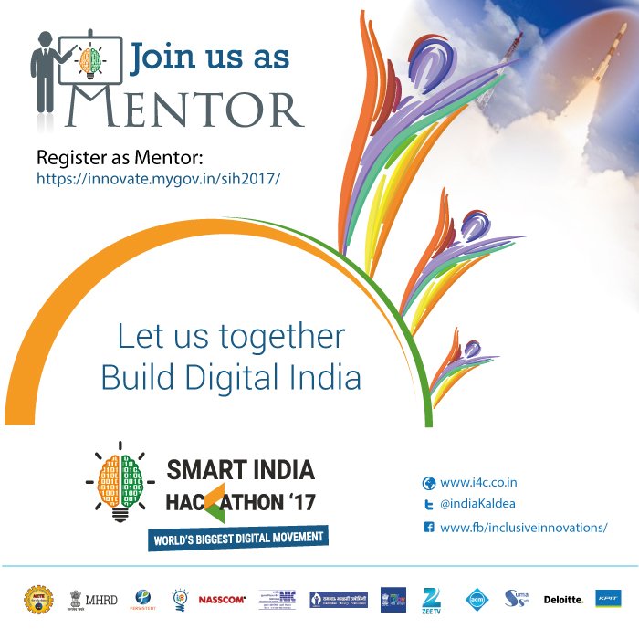 mygovindia's tweet photo. Be a Mentor to the young techies of India! Join the #SmartIndiaHackathon2017 and register here: https://t.co/57DuhwucxD https://t.co/f3dJEnjmEd