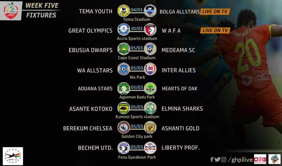 kiskiddyy's tweet photo. Week 5 of the Ghana premier league fixtures. #GHPLLIVE https://t.co/UDXNzfHufB