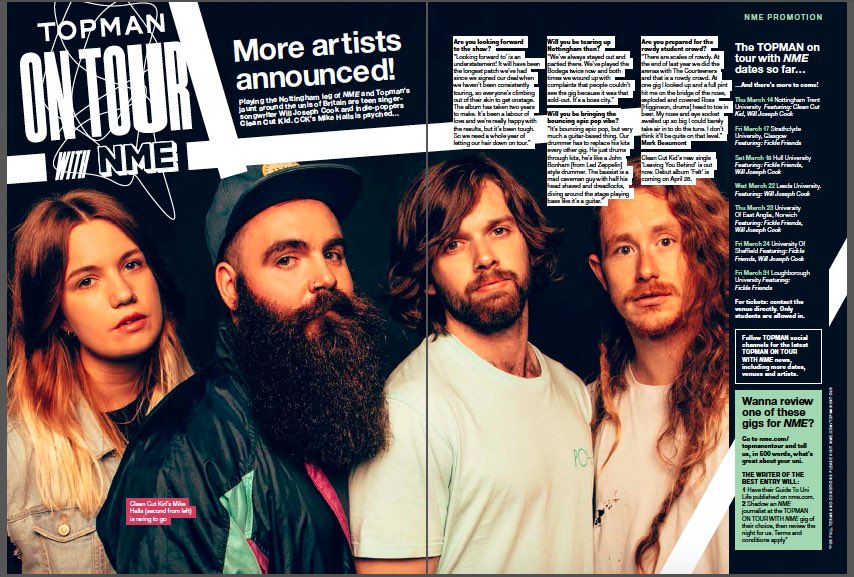 CleanCutKid's tweet photo. Make sure you pick up @NME today! We're gonna be doing a show for #nmetopmantour w/ @PEACE4EVEREVER + @WillJosephCook ๐ฅ๐ฅ๐ฅ#doublepager https://t.co/SIcJYTFm2J