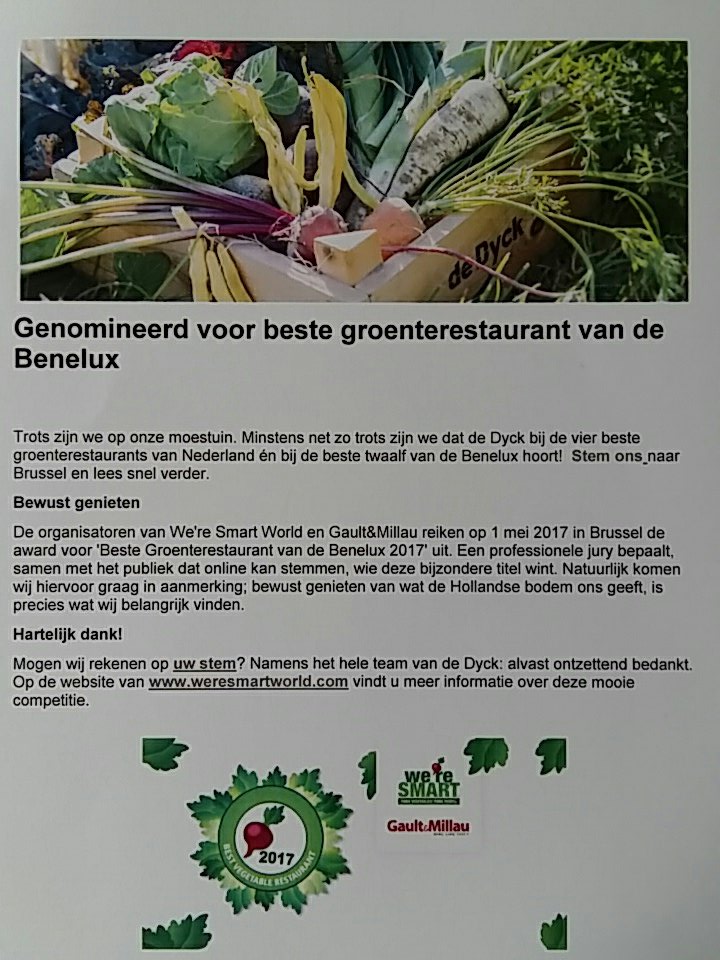 De Dyck is genomineerd voor beste groenterestaurant van de Benelux! Help ons en breng je stem uit op: weresmartworld.com/restaurants/de…