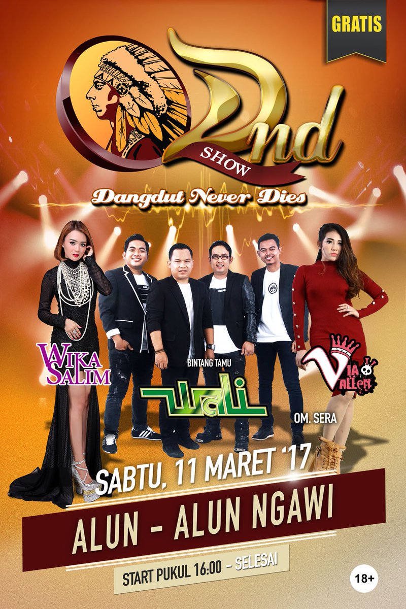 DnD Show Presents <a href="/bandwali/">Band Wali</a> <a href="/WikaSalim/">wika salim</a> <a href="/ViaVallen01/">VIA VALLEN</a> 
<a href="/OM_SERA/">OM SERA</a>

SABTU,11 MARET 2017 || ALUN - ALUN NGAWI, 

#dangdutneverdies

GRATIS!!!