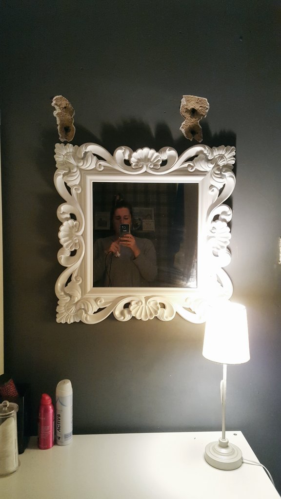 CatHardie's tweet photo. When your apprentice joiner son put shelves up in his room and ends up destroying yours...😣😣😣 https://t.co/0N7lr4diU8