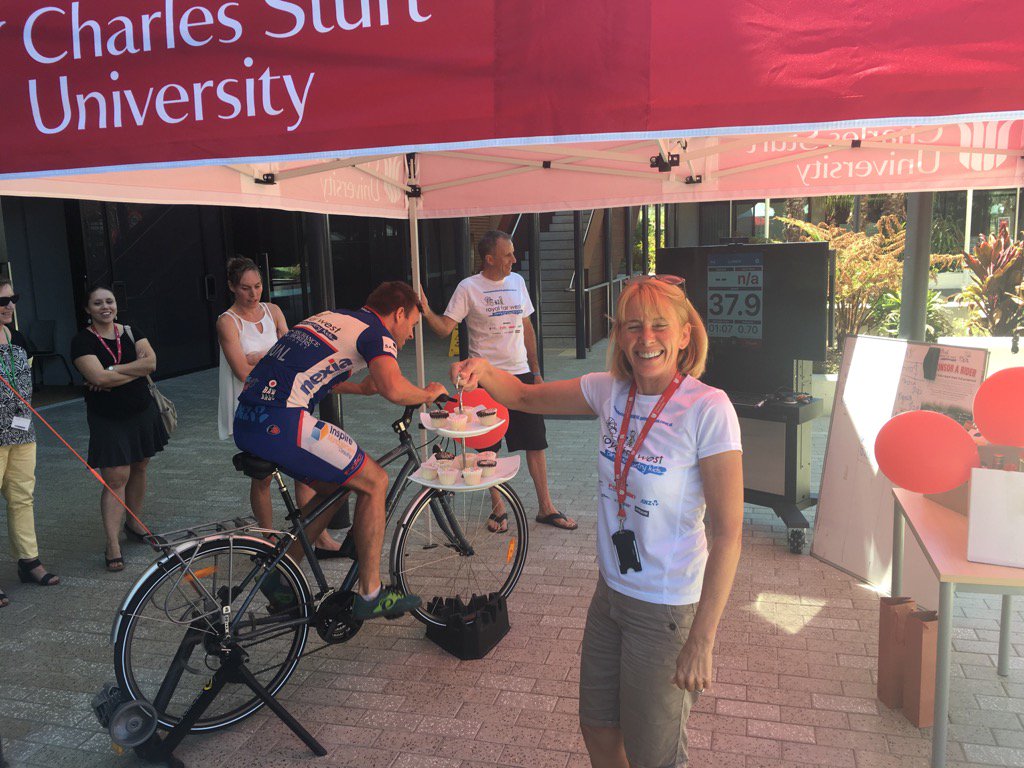 HeatherCavanagh's tweet photo. Great initiative - a 90 sec bike race challenge today at CSU Port Macquarie to raise money for country kids https://t.co/FJle67yJPJ