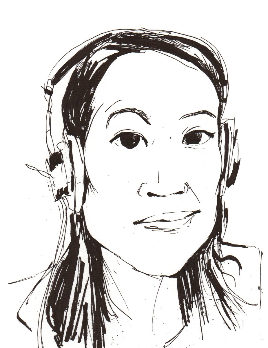 narkolator's tweet photo. #EliseHu for my #NPR radio portraits series. #funaday2017 #portrait #Sketch #art #ink #illustration #radio #podcasts @NPR @elisewho https://t.co/Y5qvRPGuqR