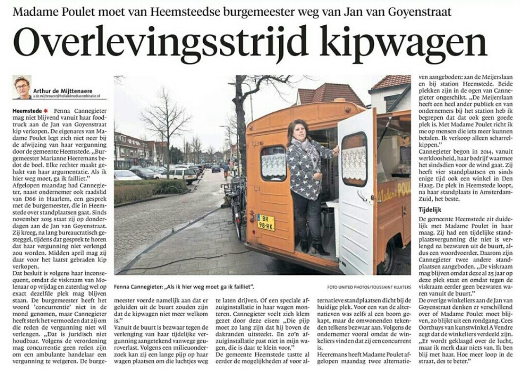 WybrenvanHaga's tweet photo. De bureaucratische overheid is weer de vijand van een topondernemer. Wat een schande. Retweet en steun Madame Poulet! @FennaGrietje https://t.co/Hr6bQUZoRK