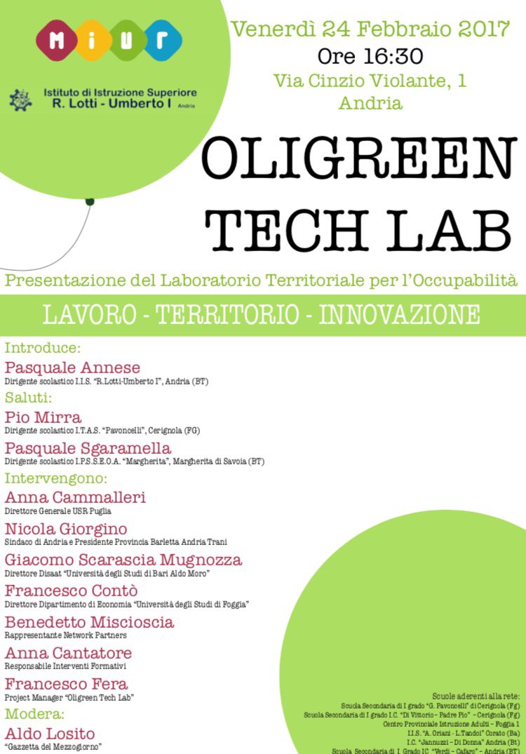 francofera's tweet photo. #Tecnologia e #Lavoro oggi ad #Andria presentiamo #OligreenTechLab 1^ Lab dedicato a filiera olivicola olearia #olio #Puglia https://t.co/Xkxy1DZqqa