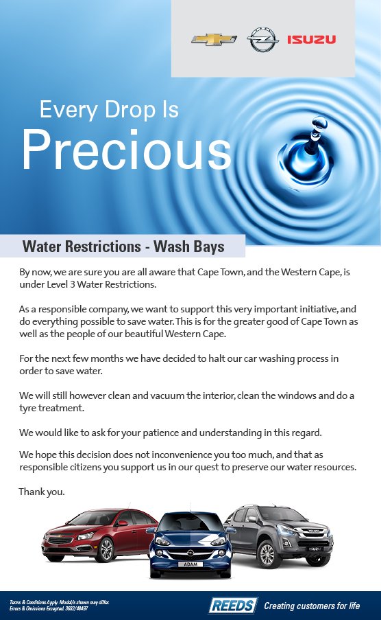 ReedsMotorGroup's tweet photo. Each drop counts, do your part and save water. https://t.co/wPF6KdbBT0 https://t.co/1WunLsVfks