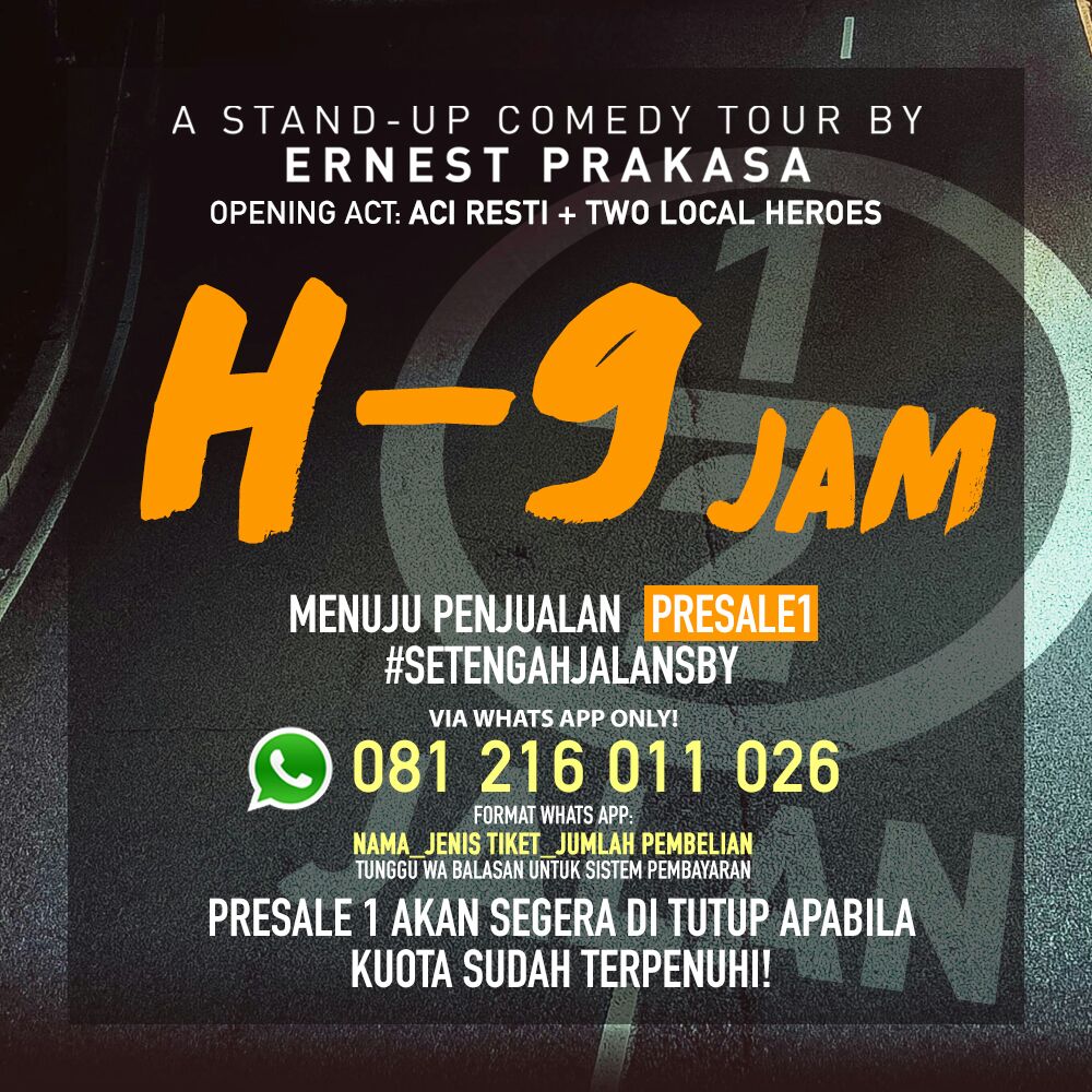 Kurang dri 9 jam lg kita bakalan buka penjualan tiket tour #SetengahJalanSBY dan utk Pre Sale 1 ini cuma 100 tiket 😎
Jadi selamat berjuang 💪