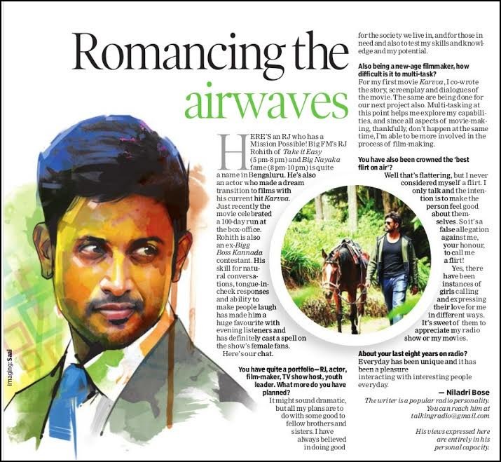 BIGNetwork's tweet photo. @927BIGFM RJ @rockstarohith of Take it easy and BIG Nayak fame is quite a name in #Bengaluru @NewIndianXpress https://t.co/7jyO7DhVRa