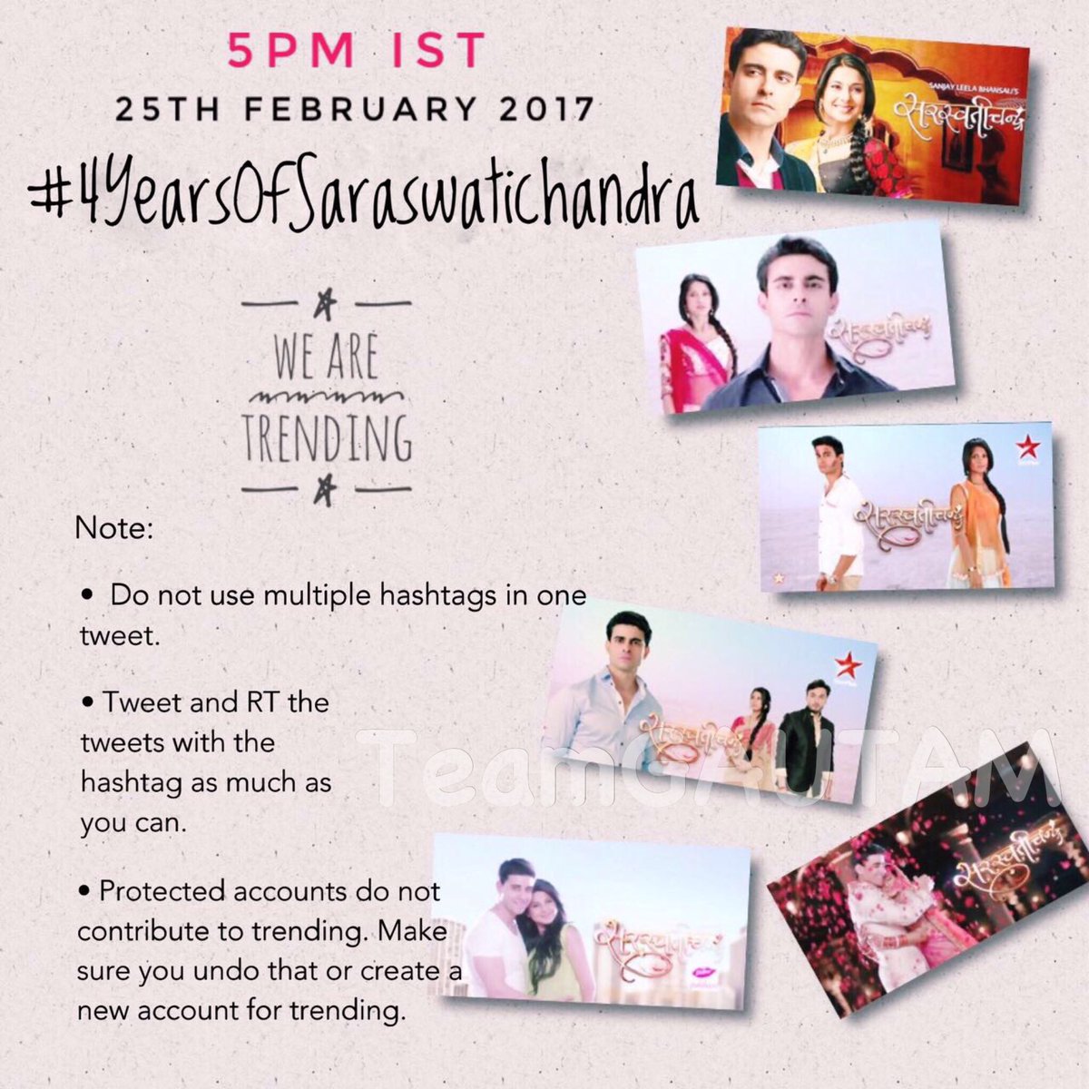 JenWingetTeam's tweet photo. RT+SHARE
Trend Info for Tomorrow! 5pm India Time!
#4YearsOfSaraswatichandra

Come show ur Love for this Epic Saga✨ @gautam_rode @jenwinget https://t.co/GkN4gDk130