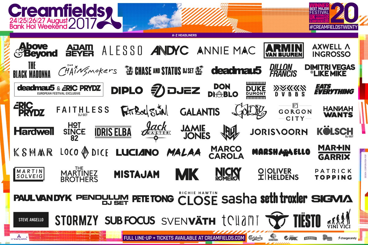 Creamfields 2017 the Worlds Biggest Electronic Line Up
RT to win 5 x 4 Day Gold Camping Tickets
Full line up at Creamfields.com