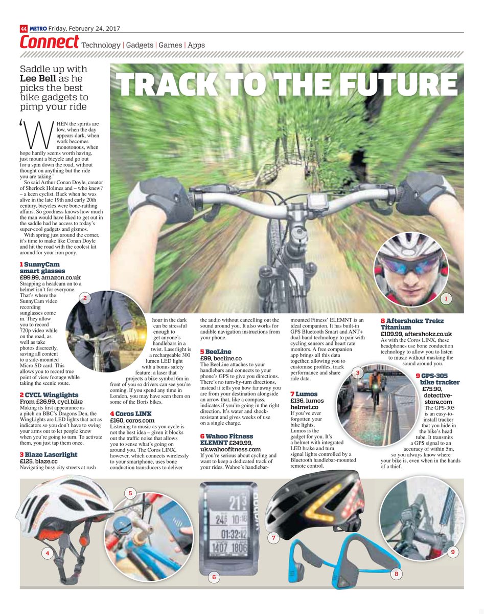 leebell_uk's tweet photo. PIMP MY BIKE: Check out p.44 of The Metro this morn for my feature on the best tech for cyclists #trackthefuture #cycletech @MetroFeatures https://t.co/IDGBECrl3B