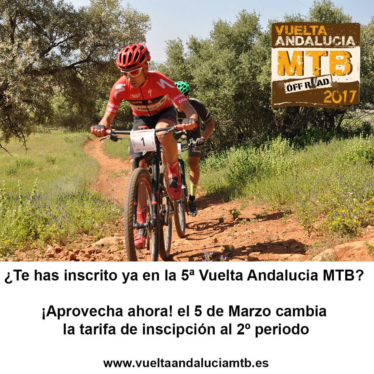 Aprovecha esta oportunidad e inscríbete en la Vuelta Andalucía MTB. El 5 de marzo, cambio de tarifas! 🚵‍♀️🚵🚵‍♀️👉vueltaandaluciamtb.es/index.php/insc…