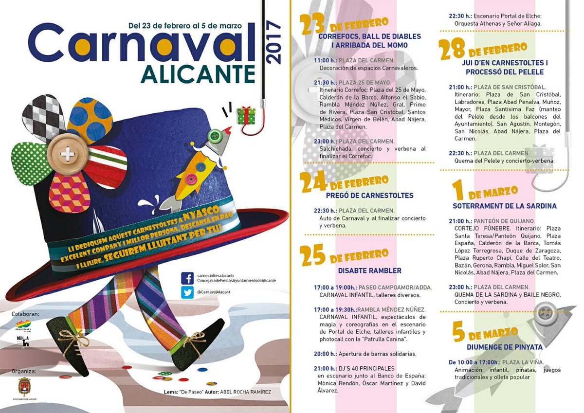 Ja teniu la disfressa llesta? Demà toca gaudir del 'Dissabte Ramblero'. Consulta la programació de #CarnestoltesAlacant @CarnavalAlacant