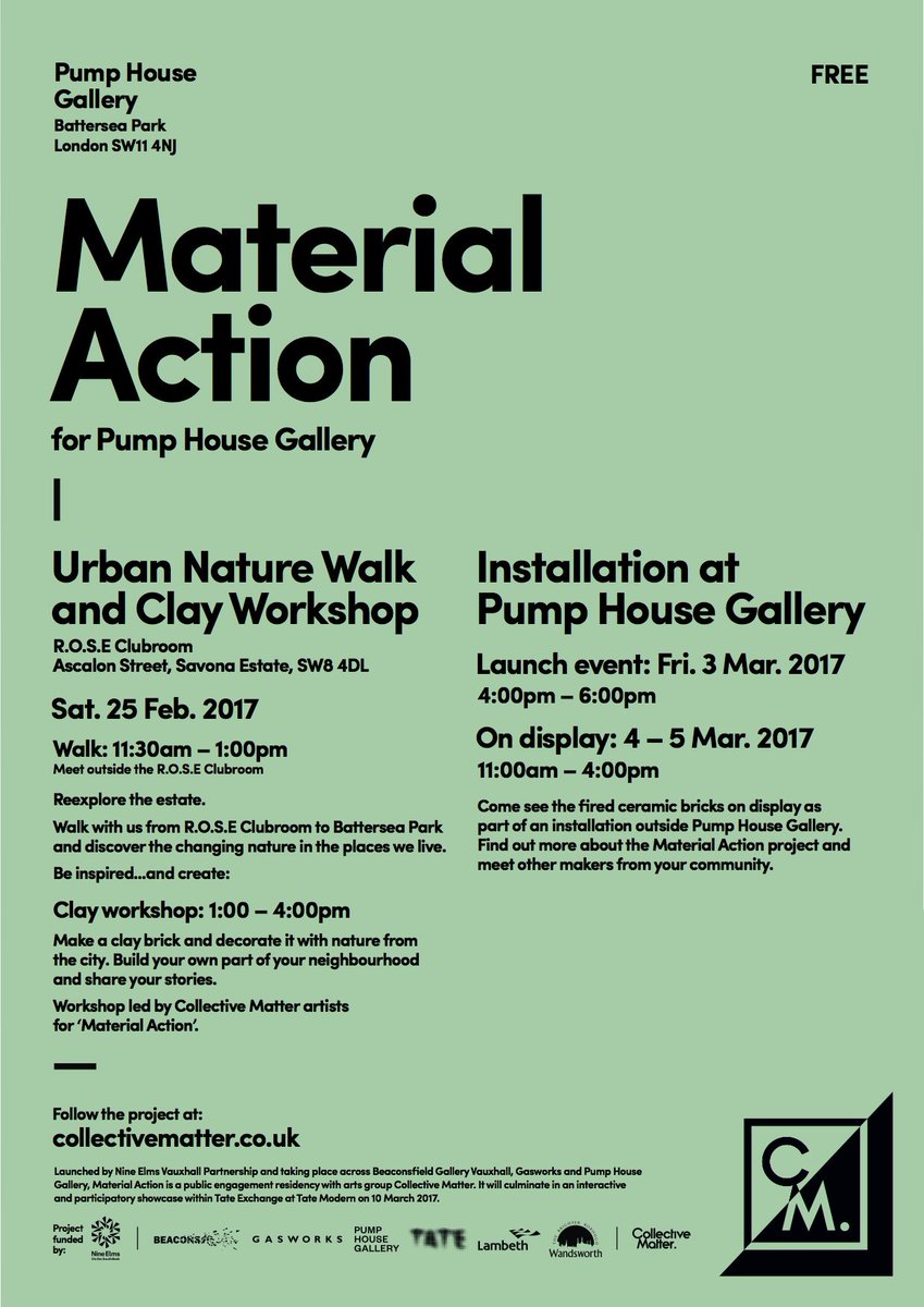 See your neighbourhood thro new eyes on our Urban Nature Walk/clay workshop tomorrow w/ <a href="/CllctvMatter/">Collective Matter</a> &amp; <a href="/PumpHouseGal/">Pump House Gallery</a>. #NineElms #Battersea