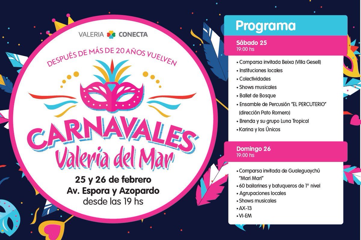 muni_pinamar's tweet photo. Se vienen! #CarnvalesEnValeria #ValeriaConecta #PinamarConecta #Programacion https://t.co/fD6LXAOCUB