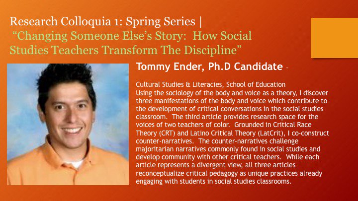 UNC_GradSchool's tweet photo. Monday! @UNCSchoolofEd doc candidate Tommy Ender will present @IMEUNC Spring Series Research Colloquia 1! RSVP! https://t.co/f7IzHNhr7w https://t.co/Wob6Wwj3tx