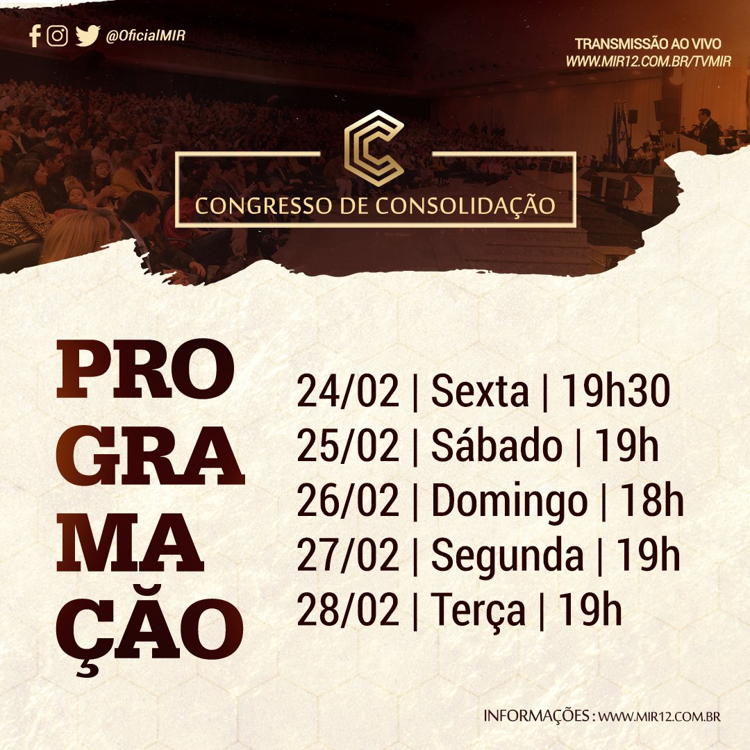 Programação do #CongressodeConsolidação2017
#24a28deFevereiro
(Veja Mídia) 
#Compartilhe