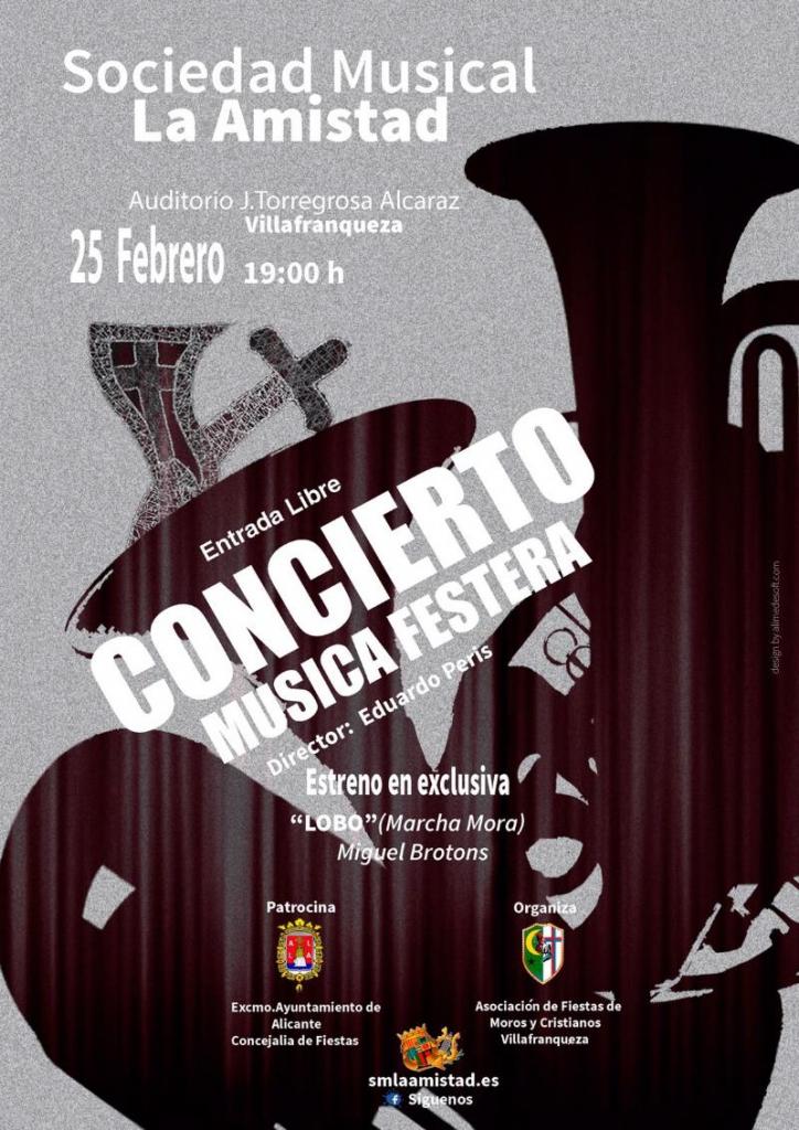 La Sociedad Musical 'La Amistad' ofrece un concierto de música festera el sábado 25.¡Entrada libre! bit.ly/2m7nd75 <a href="/alicantecultura/">Cultural Alicante</a>