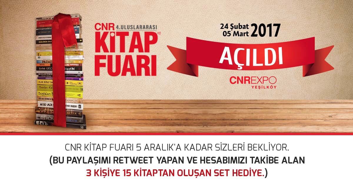 Bu paylaşımı Retweet yapan ve hesabımızı takibe alan 3 kişiye 15 kitaptan oluşan set HEDİYE. 

#cnrkitapfuarı #kitaphediyesi