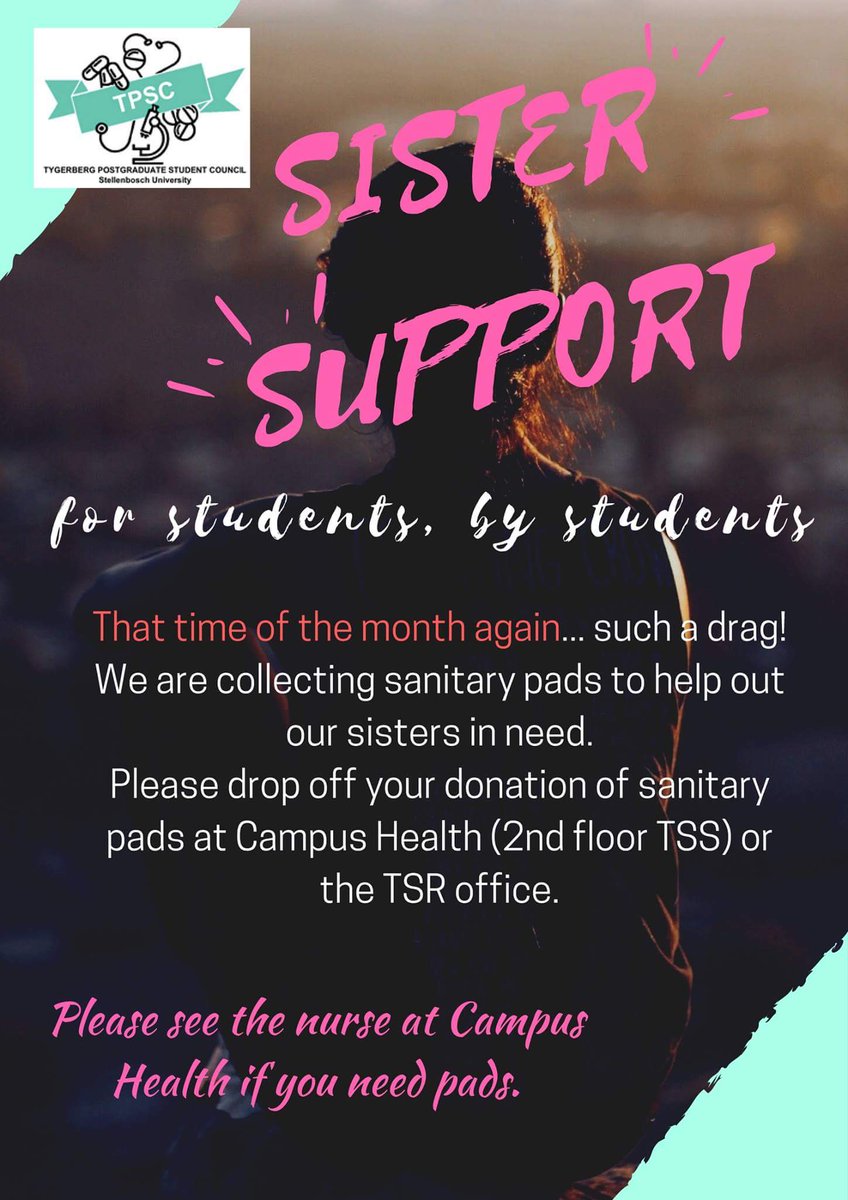 <a href="/SUhealthsci/">SU, Faculty of Medicine and Health Sciences</a> <a href="/tygersr/">Tygerberg SR (TSR)</a> 
Support our Sister Support Initiative 
By students for Students 

#TPSC #TygermatiePostgrads