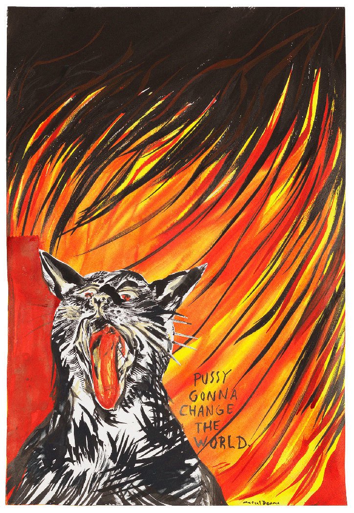JadeThey's tweet photo. Loving Raymond Pettibon &amp; Marcel Dzama's new zine against Trump! Pussy gonna change the world https://t.co/aAN5IVpKcJ #RaymondPettibon #zine https://t.co/ecWvTcHgMi