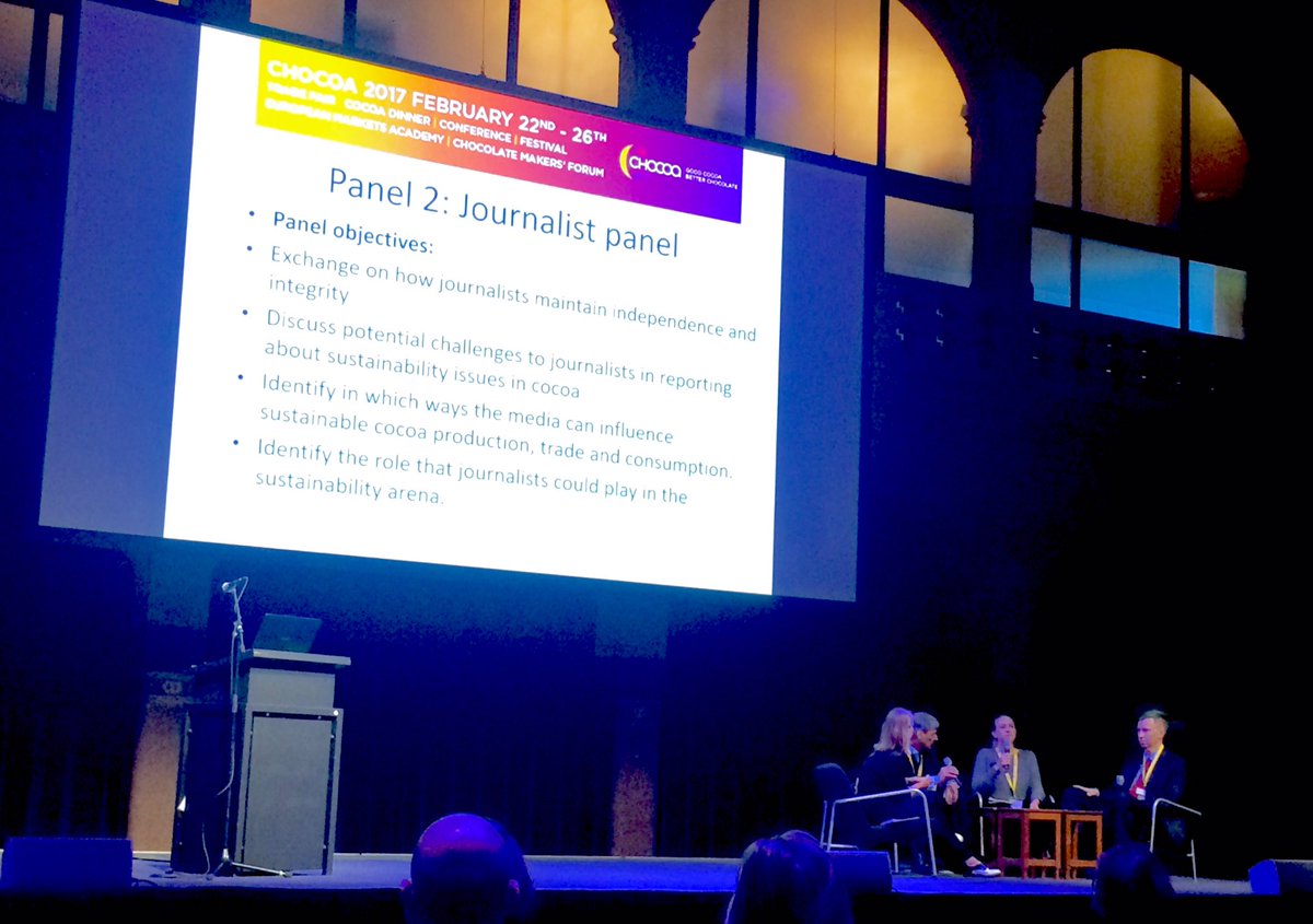 CacaoHunter's tweet photo. #Chocoa2017 #cacao #cocoa #sustainablecocoa #conference #journalistpanel #transparency #cocoavaluechain #integrity #agriculture #Sustainable https://t.co/XFTmhk24dF