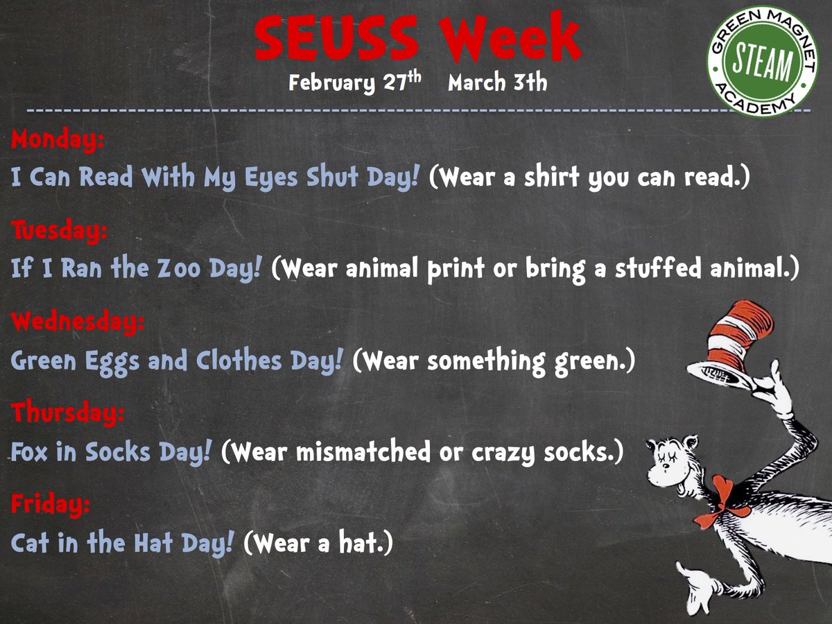 girl_named_Tom's tweet photo. Next week in honor of #gmaReadIn we are having Seuss themed dress-up week! Hope to see everyone in a shirt you can read on Monday morning! https://t.co/HuWuZfjot4