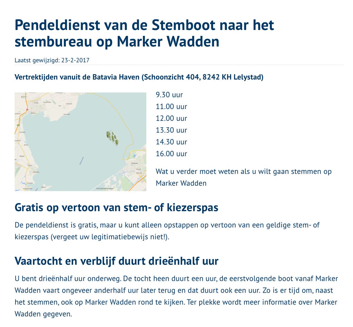 markerwadden's tweet photo. Dienstregeling op 15 maart Stemboot naar stembureau op MarkerWadden. TK2017. https://t.co/w1CPvuzJW6