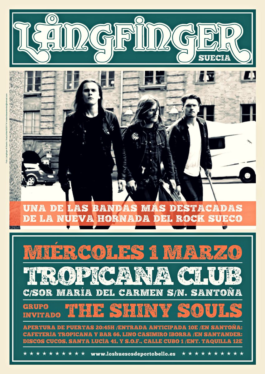 PortobelloBones's tweet photo. Los suecos @LangfingerBand, este miércoles en #TropicanaClub #Santoña junto a #TheShinySouls #concierto https://t.co/tXDufzgMPP https://t.co/LD1Vm3ErtH