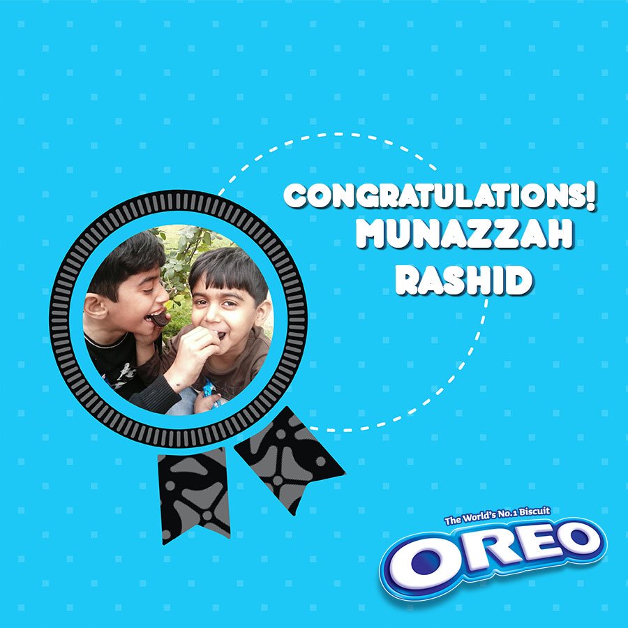 OreoPakistan's tweet photo. Congratulations Munazzah Rashid! 
#BondWithOreo #OreoPakistan #OnlyOreo #OreoTVC17 https://t.co/ztJSv0C4as