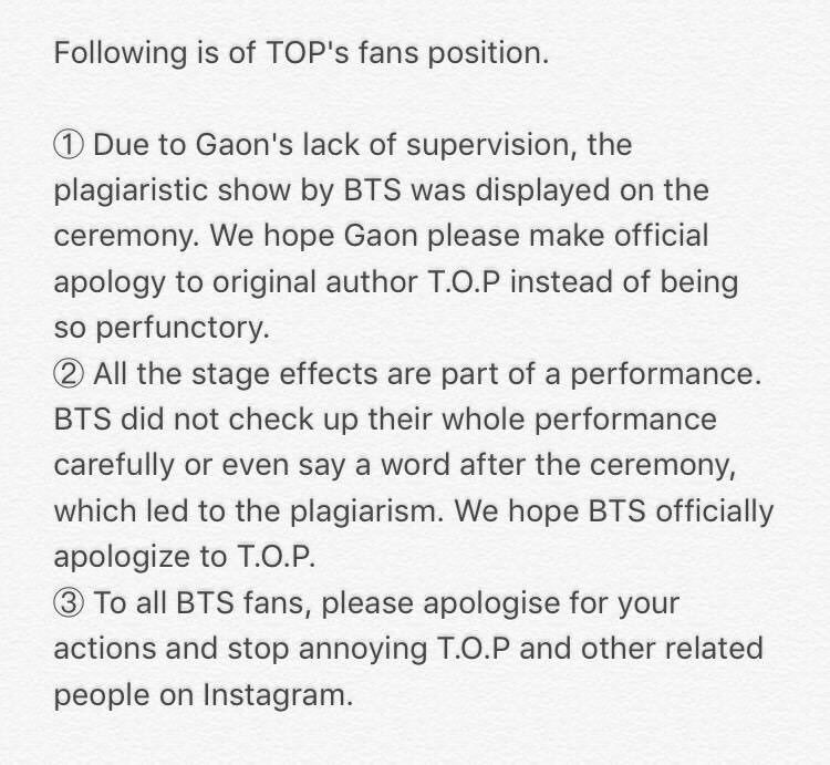 ChoiValkyrie's tweet photo. #bts_apologize_to_TOP BTS's fans hacked YG producer's Insta and sent death threatens to T.O.P after BTS plagiarized TOP's performance! https://t.co/ReuLtY2kPc