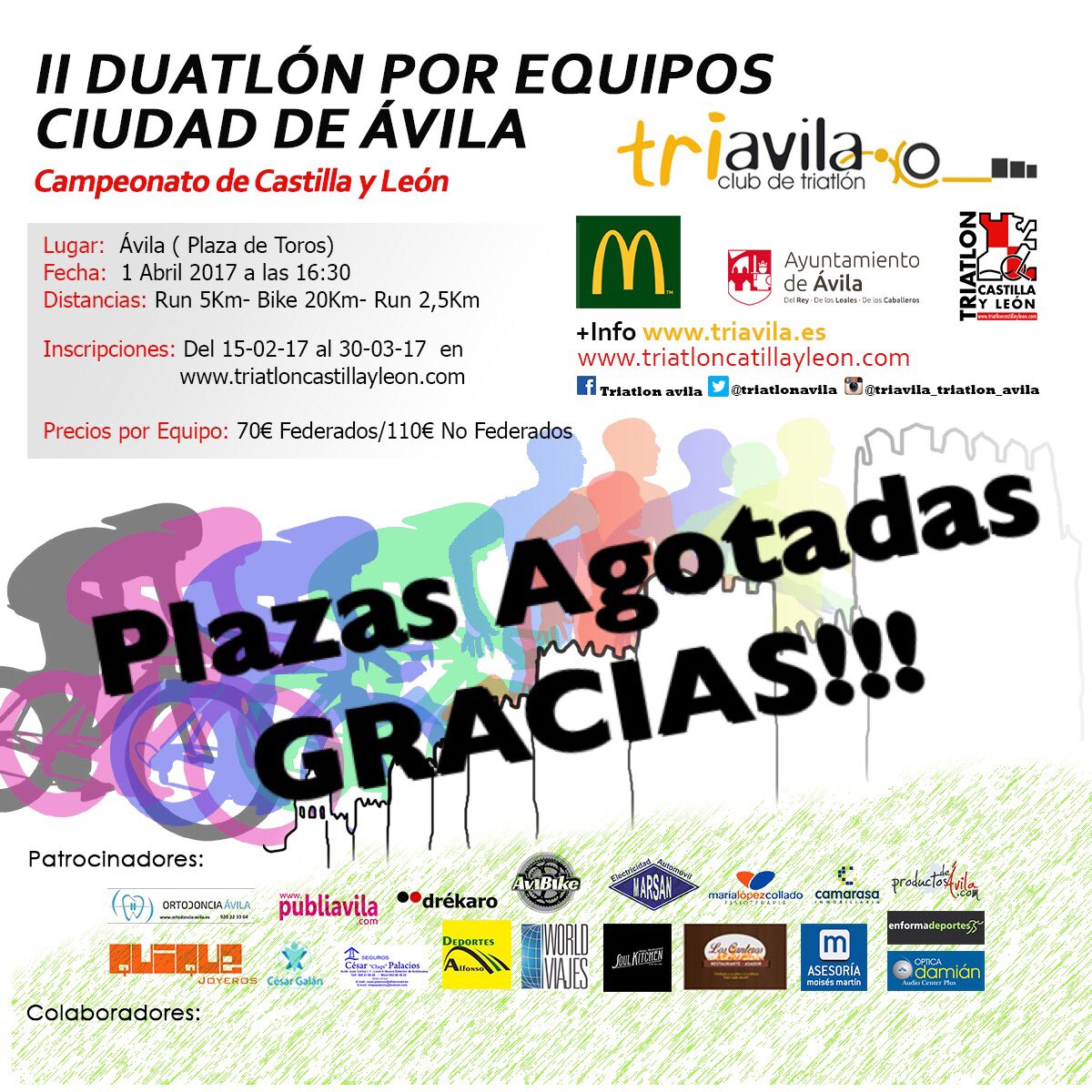 triatlonavila's tweet photo. GRACIAS!!! En 9 días hemos agotado las inscripciones para el II DUATLÓN POR EQUIPOS CIUDAD DE ÁVILA, Campeonato de Castilla y León https://t.co/WZ36KJQFlc