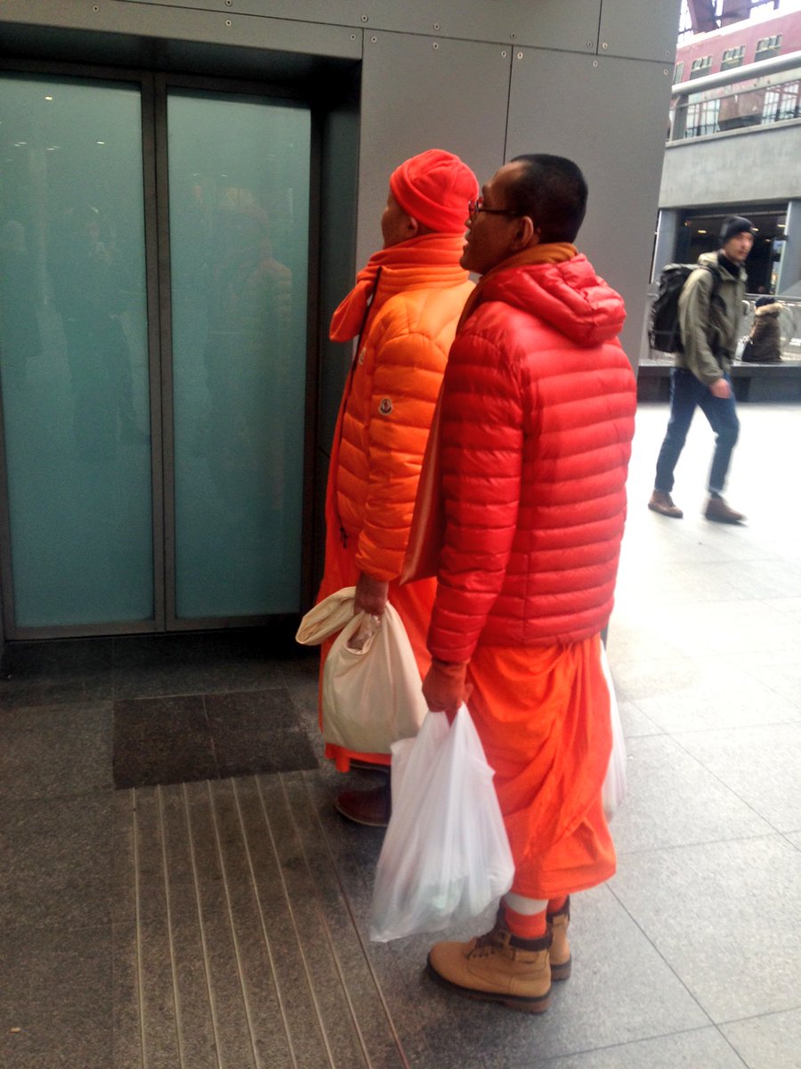 buddhist monks in Antwerp Central station wearing Moncler and Timberlands. I feel like im in the Fifth Element