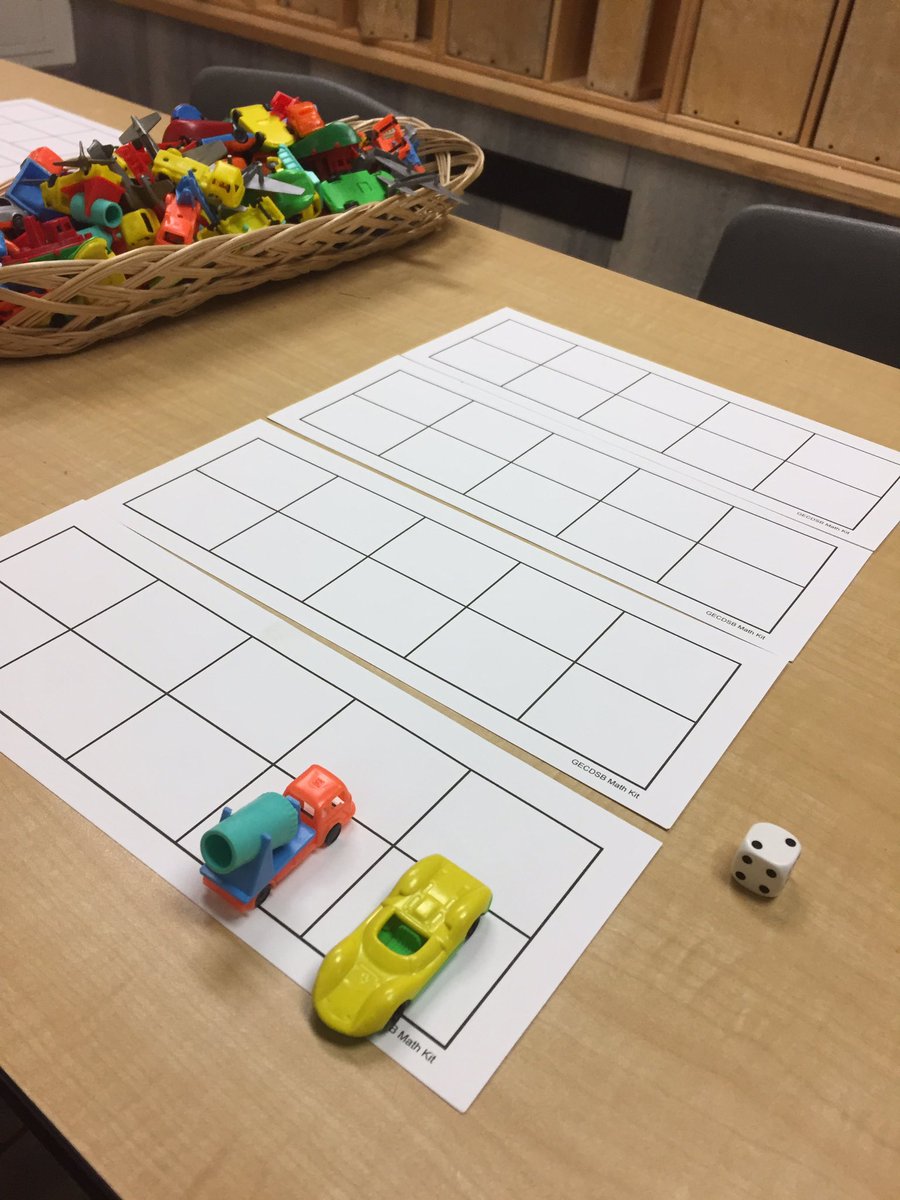 'Fill your garage' race! Roll a die and put the corresponding number of cars in the ten frame. First player to fill the frames wins! #math