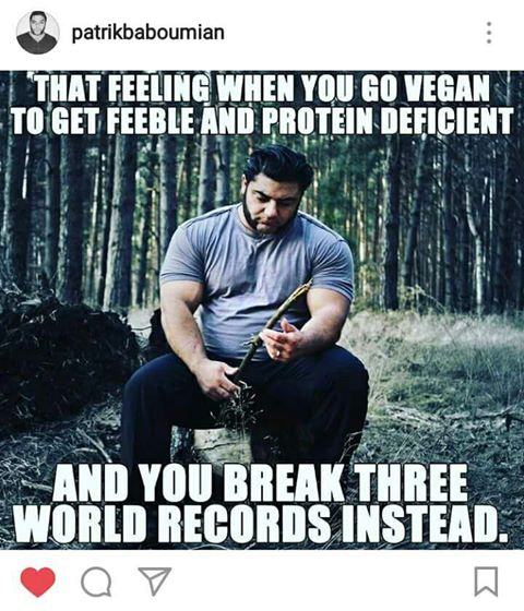 VeganHumor_'s tweet photo. World Record Holder Patrik Baboumian @ArmenianViking is #PlantPowered🌱💪 (but someone should probably warn him of his lack of protein) https://t.co/EYJghrhJ7X