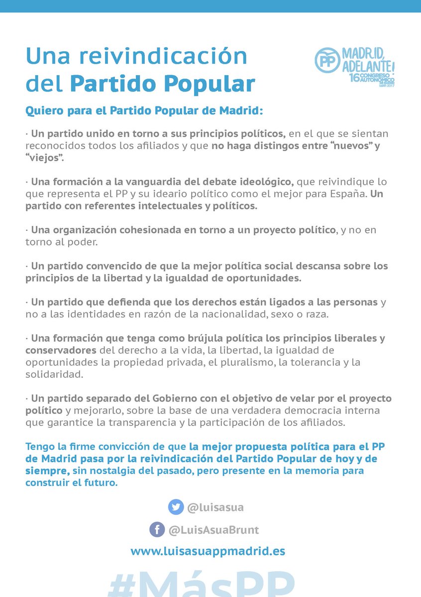 LuisAsua's tweet photo. Manifiesto de mi candidatura a la Presidencia del @ppmadrid: 'Una reivindicación del Partido Popular' #MásPP #16congresoPPMadrid https://t.co/iyW0VjdHa4