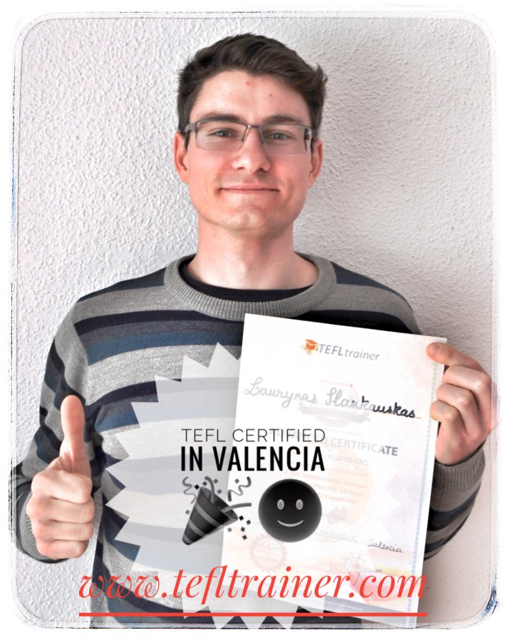 tefl_trainer's tweet photo. Congratulations Laurynas! Thank you for sending us your photo #tefltrainer #tefltrainervalencia #teflcertification #teflcourses https://t.co/vk7tV0l1aQ