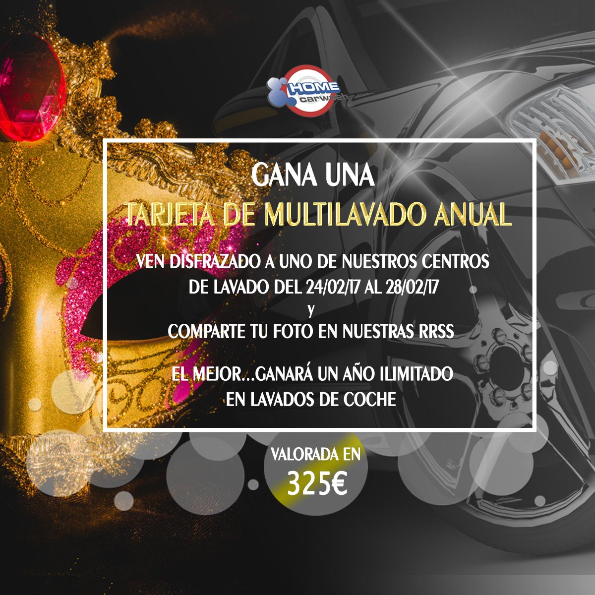 HomeCarWashBcn's tweet photo. #promoHomecarwash Este #Carnaval2017 regalamos 1 AÑO ILIMITADO EN LAVADOS DE COCHE AL MEJOR DISFRAZ 🤖👹🎊 https://t.co/m0QBhYo3tL https://t.co/DkzIISHcRw