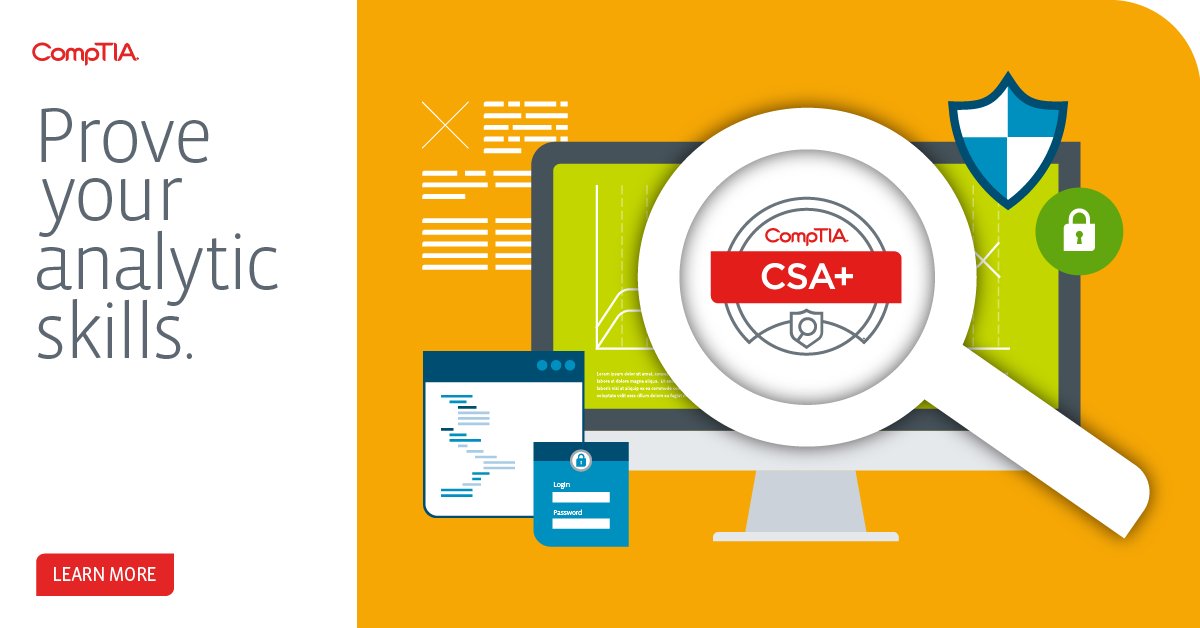 CompTIA's tweet photo. CSA+ certified skills are in-demand and globally recognized. #SecureIT https://t.co/iRM6nCx9ww https://t.co/5K8VspjO3e