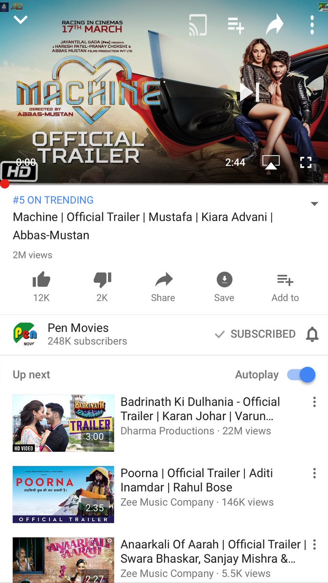 sumitsi15572639's tweet photo. It's 2M in less than 2days #MachineTrailer #machinemovie congrats @themustafaB @Advani_Kiara @theabbasmustan @MachineTheMovie 😍😍😍🏎🏎🏎 https://t.co/etL98qU3Y6