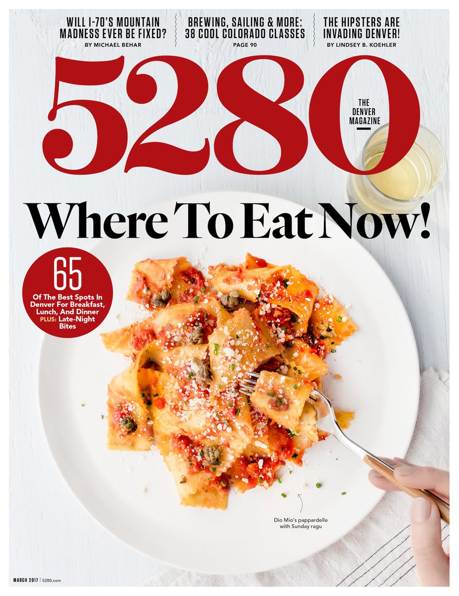 5280Magazine's tweet photo. Discover 65 things every Denverite needs to eat, 38 ways to learn something new, and much more in our March issue—on newsstands now! #Denver https://t.co/FMEyhFB4L9